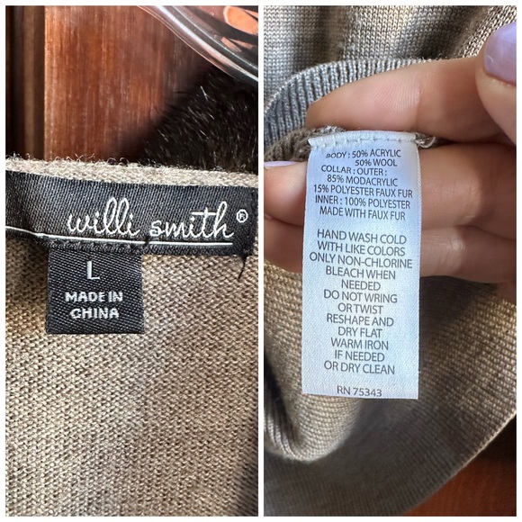 WILLI SMITH CARDIGAN REMOVABLE FAKE FUR COLLAR SWEATER WITH BELT - Picture 5 of 10